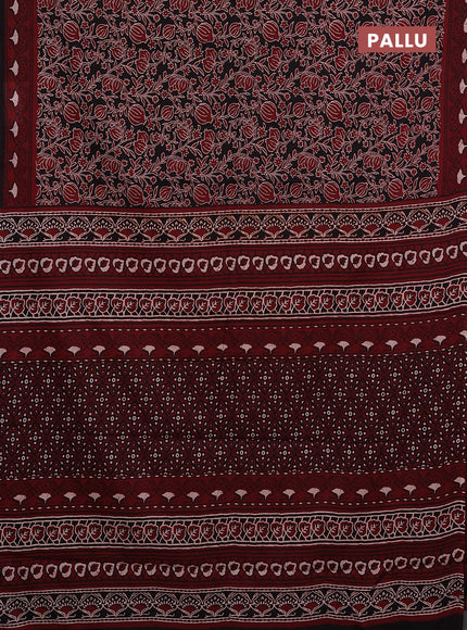 Jaipur cotton saree black and maroon with allover kalamkari prints and printed border