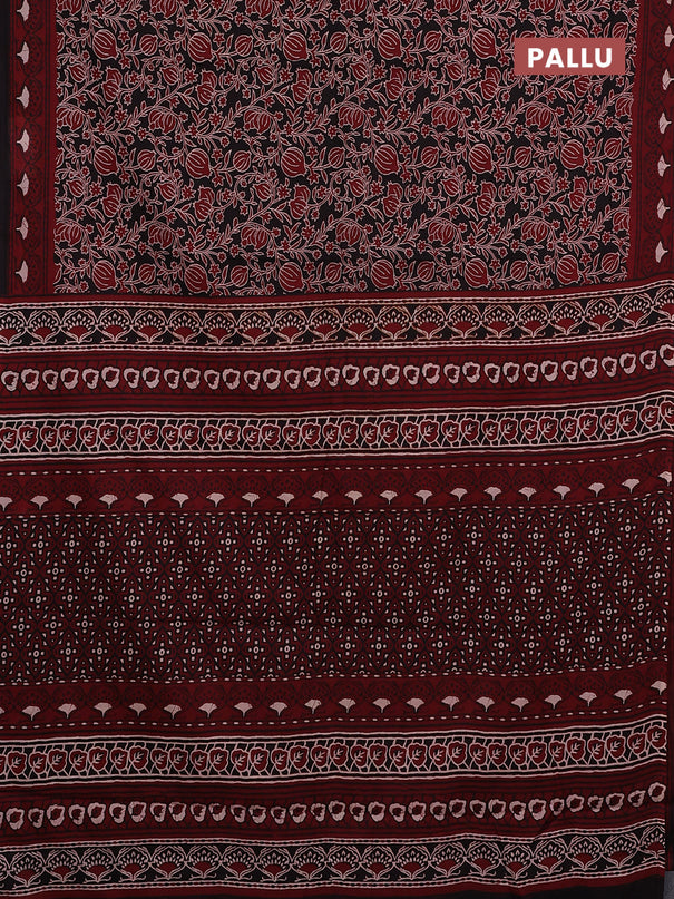 Jaipur cotton saree black and maroon with allover kalamkari prints and printed border
