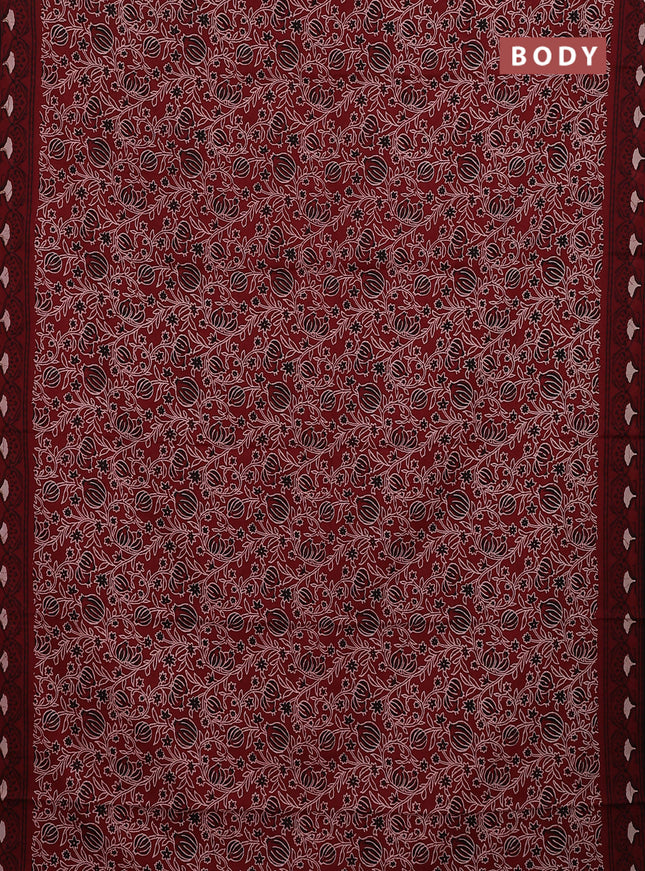 Jaipur cotton saree maroon and black with allover kalamkari prints and printed border