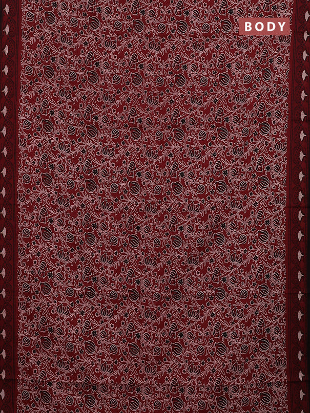 Jaipur cotton saree maroon and black with allover kalamkari prints and printed border