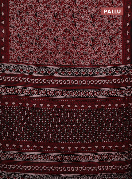 Jaipur cotton saree maroon and black with allover kalamkari prints and printed border