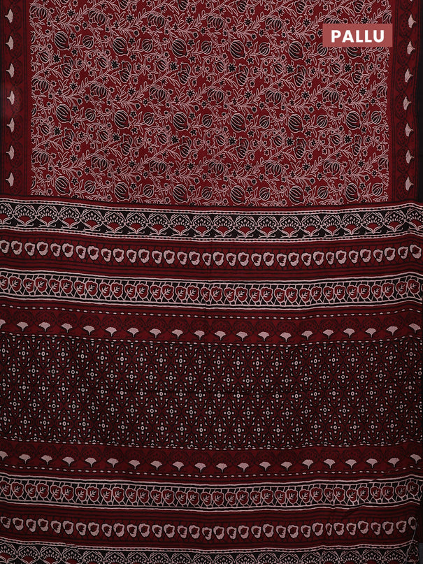 Jaipur cotton saree maroon and black with allover kalamkari prints and printed border