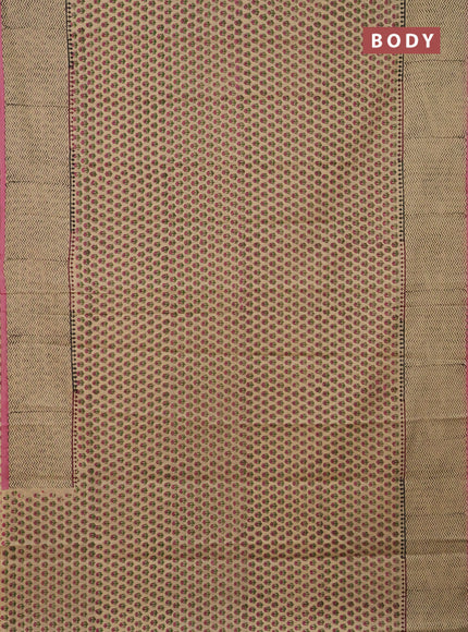 Jaipur cotton saree beige and pink with allover butta prints and printed border
