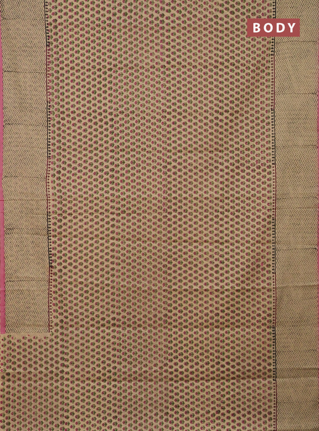 Jaipur cotton saree beige and pink with allover butta prints and printed border