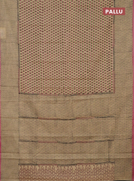 Jaipur cotton saree beige and pink with allover butta prints and printed border