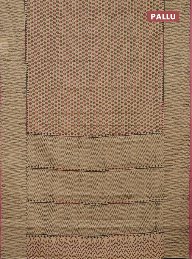 Jaipur cotton saree beige and pink with allover butta prints and printed border