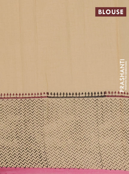 Jaipur cotton saree beige and pink with allover butta prints and printed border