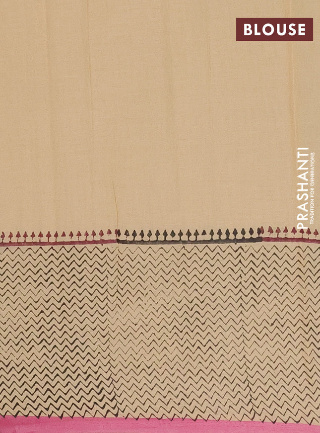 Jaipur cotton saree beige and pink with allover butta prints and printed border