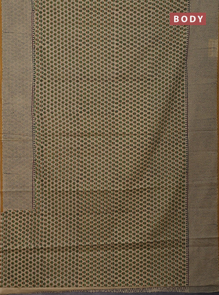 Jaipur cotton saree beige and mustard yellow with allover butta prints and printed border