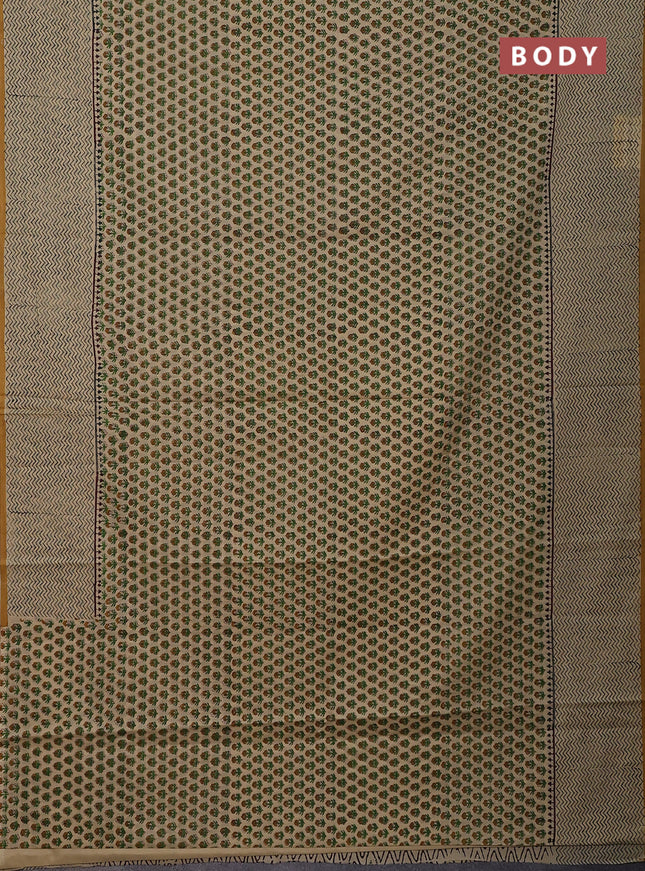 Jaipur cotton saree beige and mustard yellow with allover butta prints and printed border