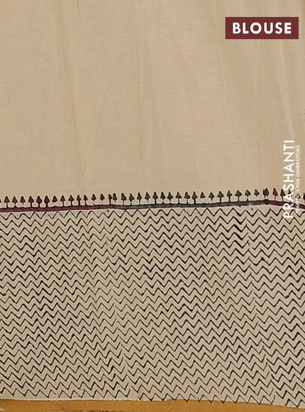 Jaipur cotton saree beige and mustard yellow with allover butta prints and printed border