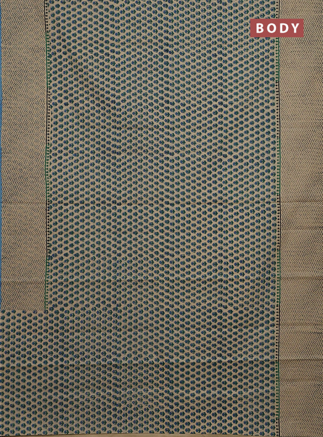 Jaipur cotton saree beige and pastel blue with allover butta prints and printed border