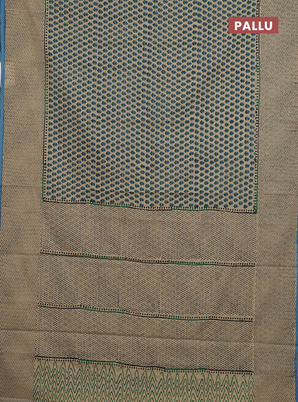 Jaipur cotton saree beige and pastel blue with allover butta prints and printed border