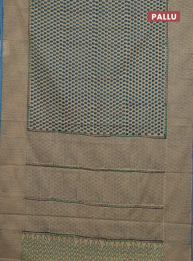 Jaipur cotton saree beige and pastel blue with allover butta prints and printed border