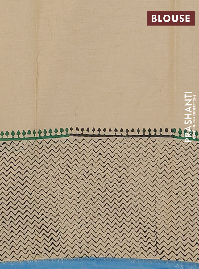 Jaipur cotton saree beige and pastel blue with allover butta prints and printed border