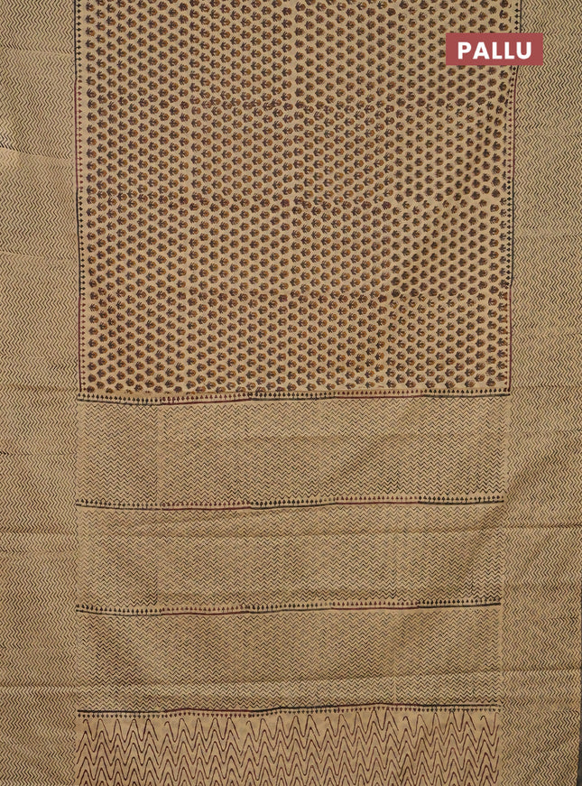 Jaipur cotton saree beige and grey with allover butta prints and printed border