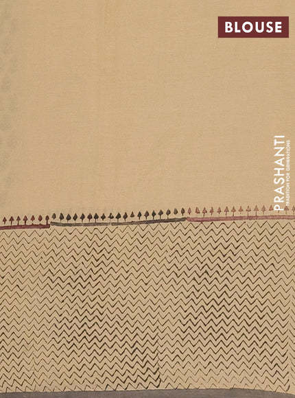 Jaipur cotton saree beige and grey with allover butta prints and printed border