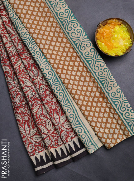 Jaipur cotton saree marron and black with allover kalamkari prints and printed border