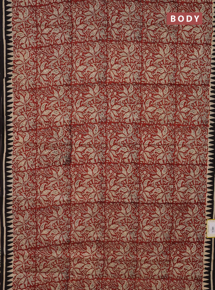 Jaipur cotton saree marron and black with allover kalamkari prints and printed border