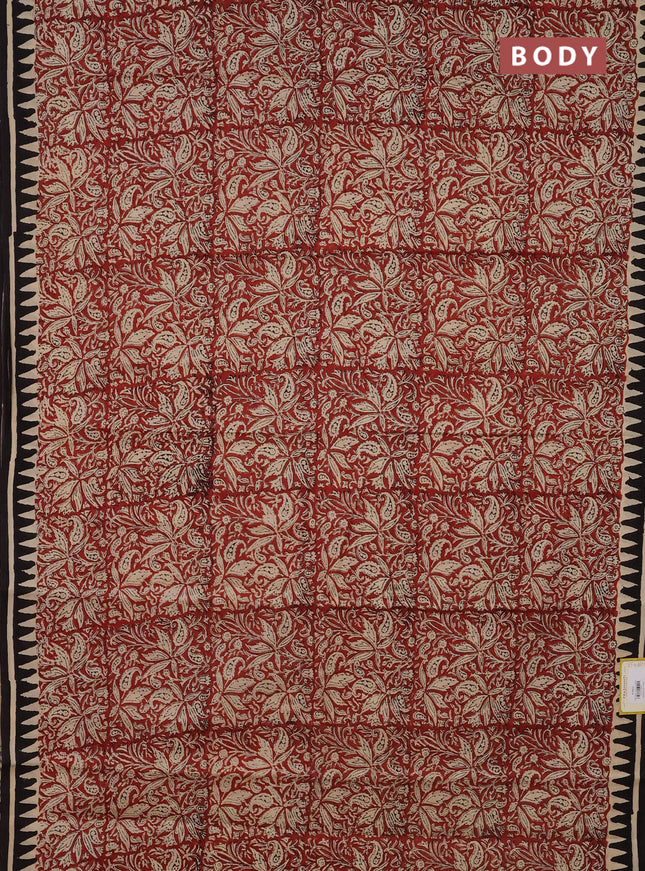 Jaipur cotton saree marron and black with allover kalamkari prints and printed border
