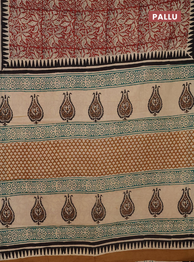 Jaipur cotton saree marron and black with allover kalamkari prints and printed border