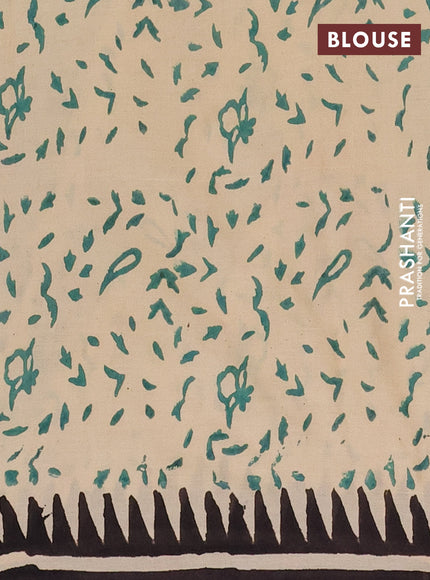 Jaipur cotton saree marron and black with allover kalamkari prints and printed border