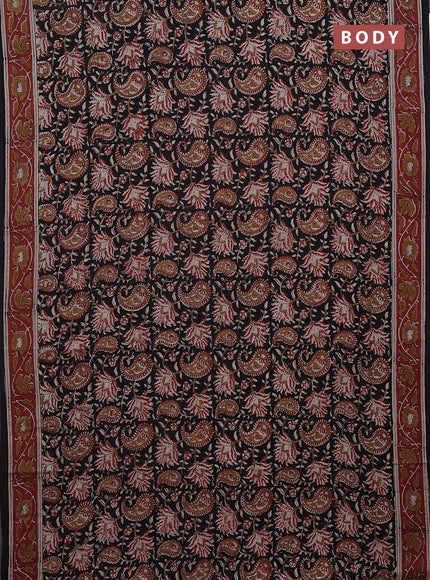 Jaipur cotton saree black and maroon with allover kalamkari prints and printed border