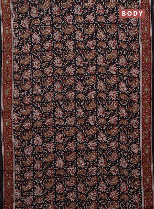Jaipur cotton saree black and maroon with allover kalamkari prints and printed border