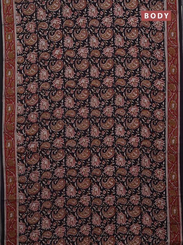 Jaipur cotton saree black and maroon with allover kalamkari prints and printed border
