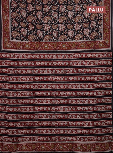 Jaipur cotton saree black and maroon with allover kalamkari prints and printed border
