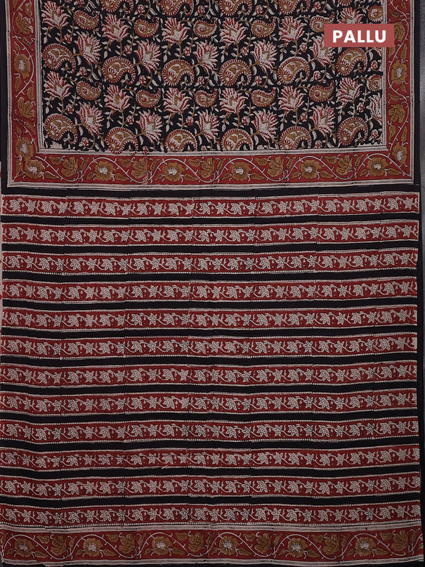 Jaipur cotton saree black and maroon with allover kalamkari prints and printed border