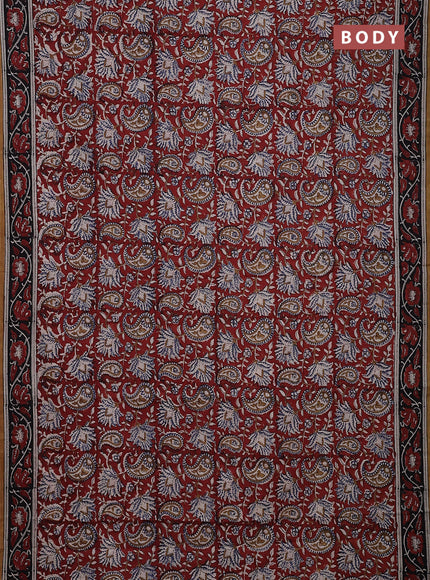 Jaipur cotton saree maroon and black with allover kalamkari prints and printed border