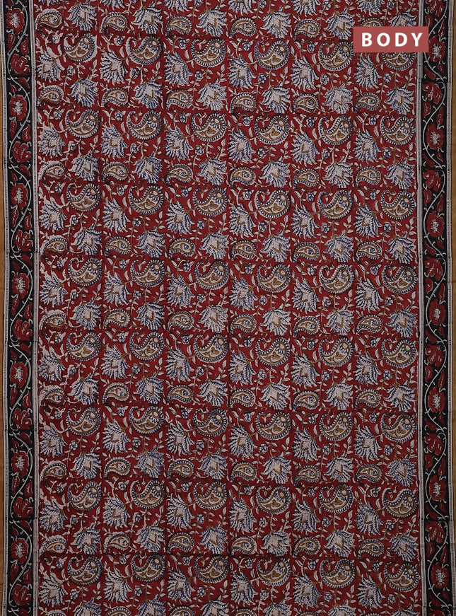 Jaipur cotton saree maroon and black with allover kalamkari prints and printed border