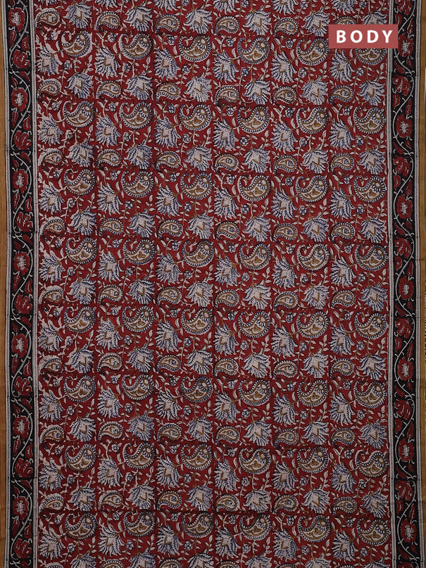 Jaipur cotton saree maroon and black with allover kalamkari prints and printed border