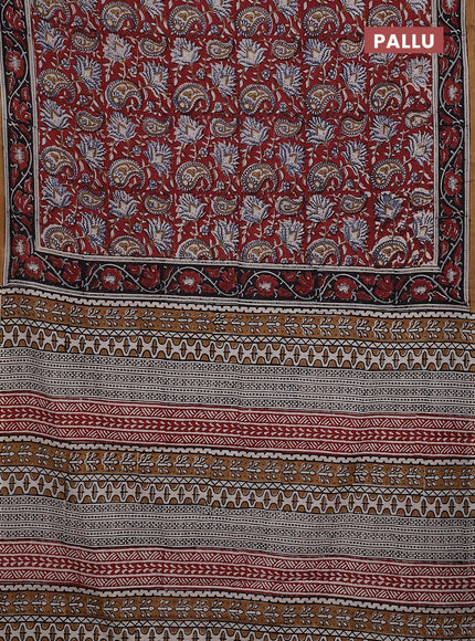Jaipur cotton saree maroon and black with allover kalamkari prints and printed border