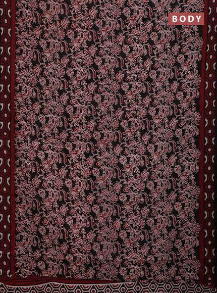 Jaipur cotton saree black and maroon with allover kalamkari prints and printed border
