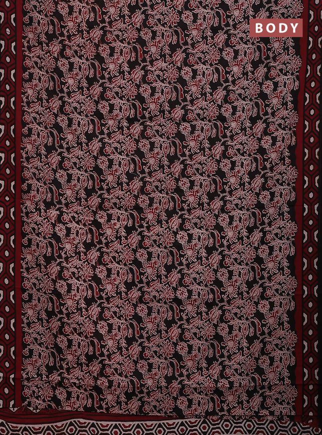 Jaipur cotton saree black and maroon with allover kalamkari prints and printed border