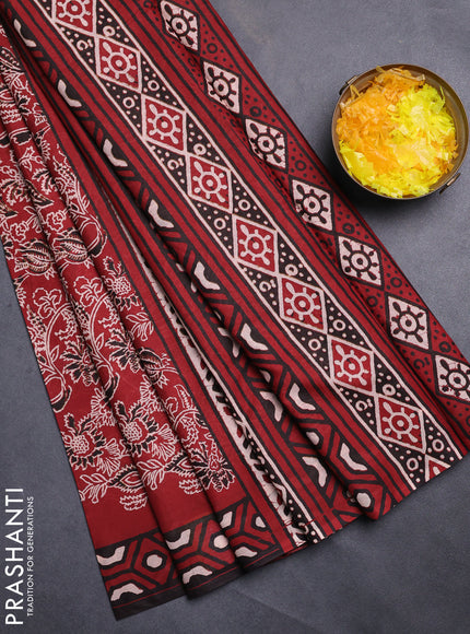 Jaipur cotton saree maroon and black with allover kalamkari prints and printed border