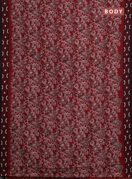 Jaipur cotton saree maroon and black with allover kalamkari prints and printed border