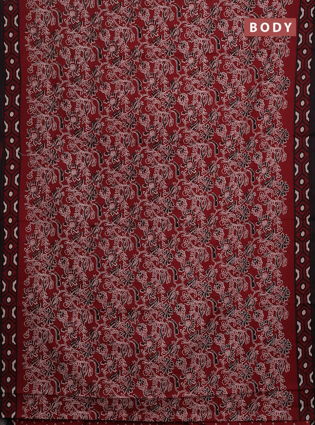 Jaipur cotton saree maroon and black with allover kalamkari prints and printed border