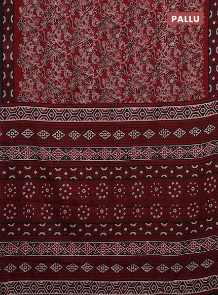 Jaipur cotton saree maroon and black with allover kalamkari prints and printed border