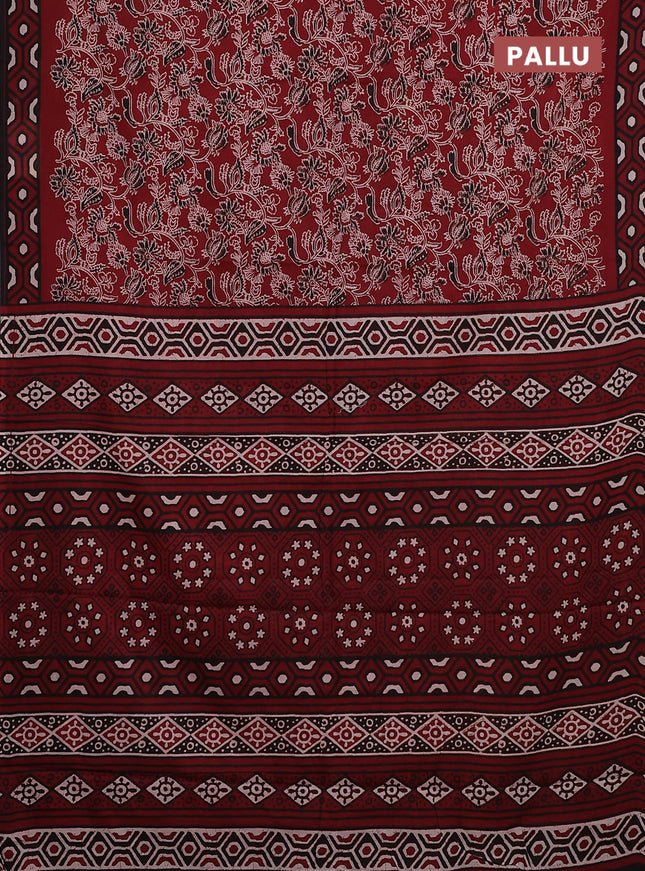 Jaipur cotton saree maroon and black with allover kalamkari prints and printed border