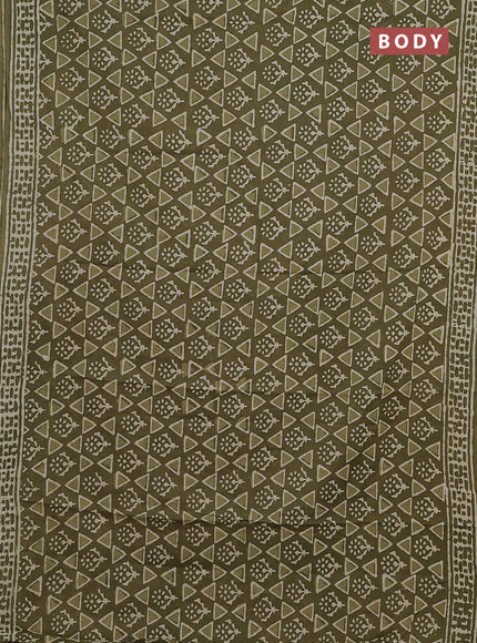 Jaipur cotton saree mehendi green with allover geometric prints and printed border