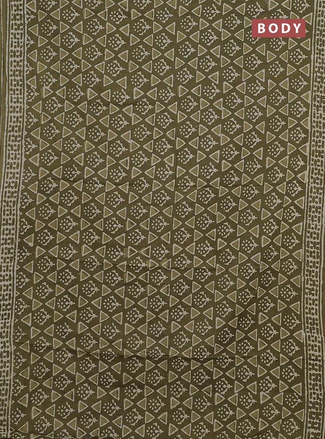 Jaipur cotton saree mehendi green with allover geometric prints and printed border