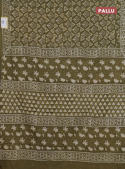 Jaipur cotton saree mehendi green with allover geometric prints and printed border