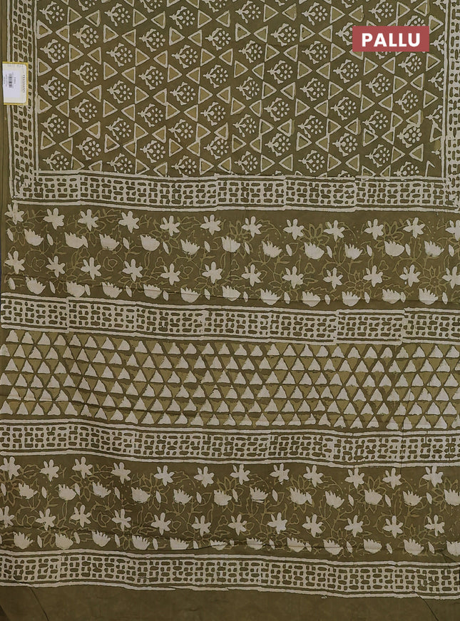 Jaipur cotton saree mehendi green with allover geometric prints and printed border