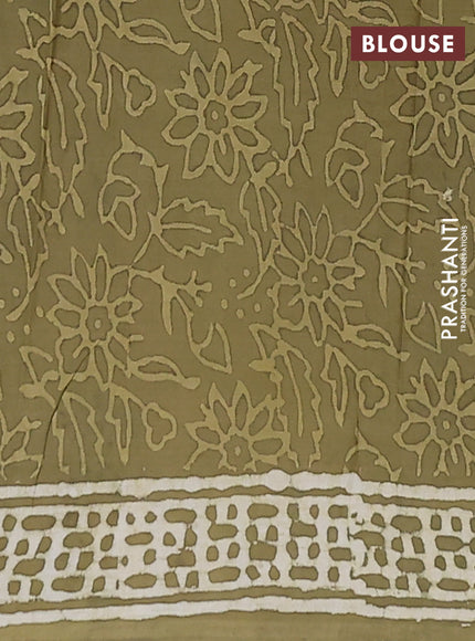 Jaipur cotton saree mehendi green with allover geometric prints and printed border