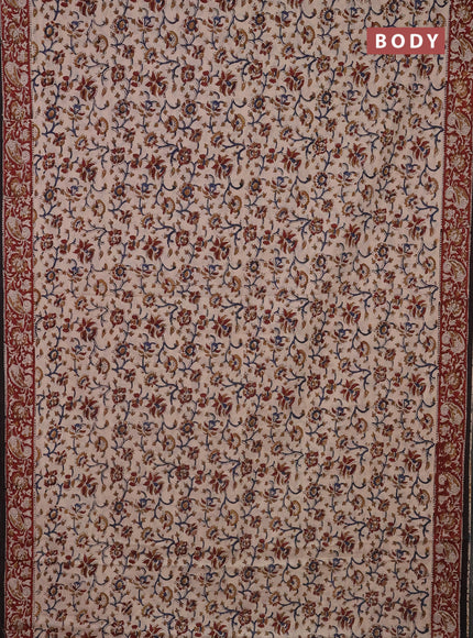 Jaipur cotton saree beige and maroon black with allover kalamkari prints and printed border