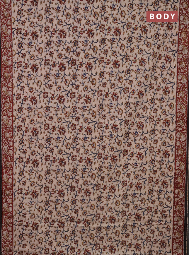 Jaipur cotton saree beige and maroon black with allover kalamkari prints and printed border
