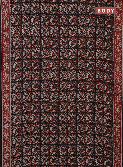 Jaipur cotton saree black and maroon black with allover kalamkari prints and printed border